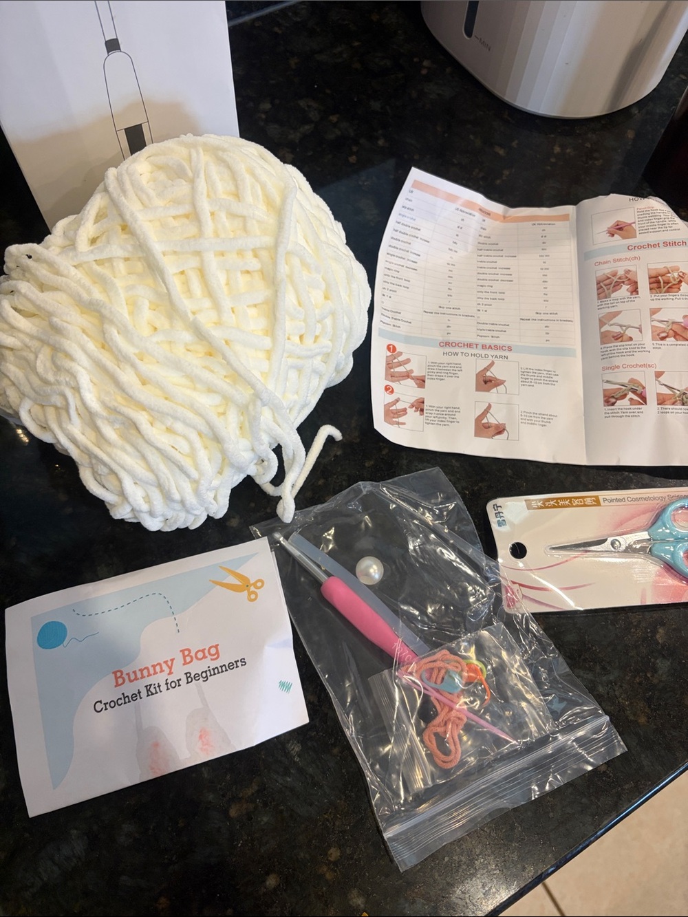 Beginner Crochet Bunny Bag Kit - Soft White Yarn